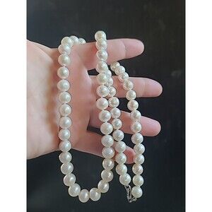 925 Sterling Silver Clasp Real Pearl Beaded Necklace Vintage Signed OP
